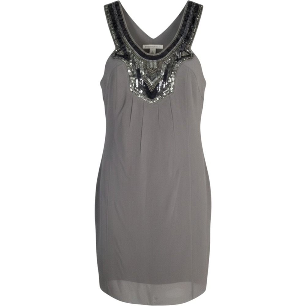 Banana Republic Gray Silk Blend Beaded Sequin Bib Shift Dress Size 6 NWT Flapper